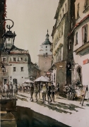 Lublin - widok na rynek z ulicy Grodzkiej akwarela 50x70 cm